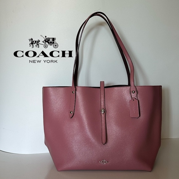 Coach 58850 Market Tote Pebble Leather Glitter Pink Rose Polished Silver Hangbag - Picture 2 of 10